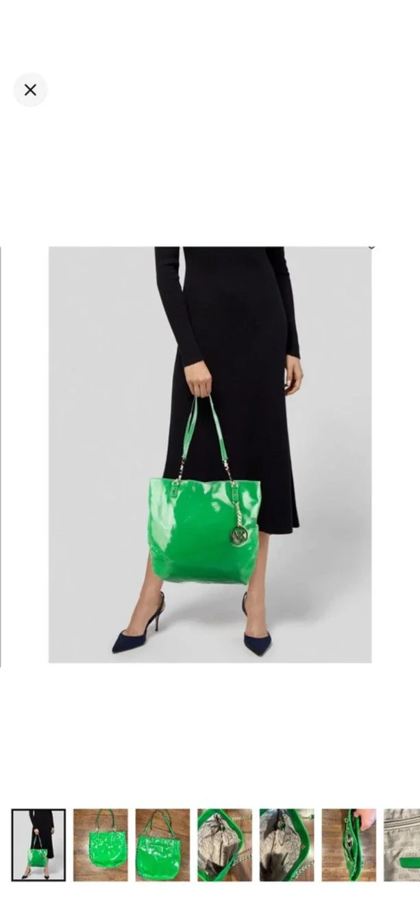Michael Kors Green Jet Set Patent Leather Tote Bag - Picture 7 of 7